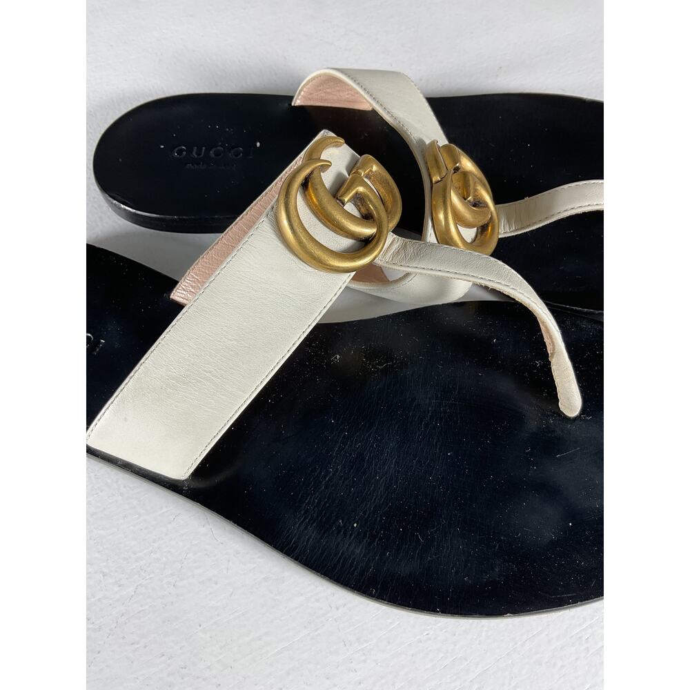 Gucci 'Marmont' Black Leather Thong Sandals Size 7 - Picture 7 of 12